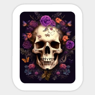 Skull with Flowers Sticker